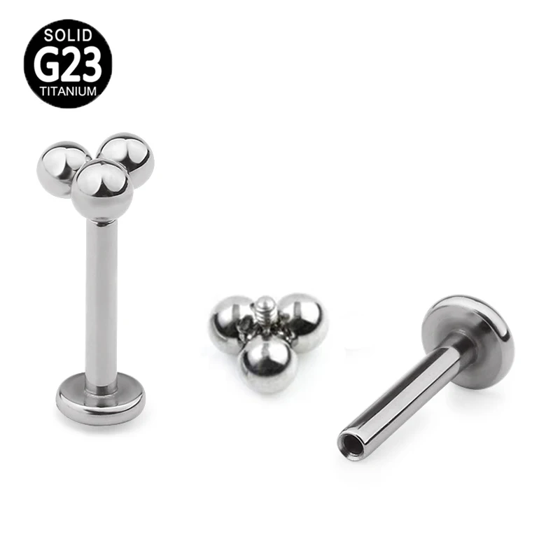 Серьга гвоздик из титана G23 с 3 шариками Ювелирное Украшение для губ внутренней