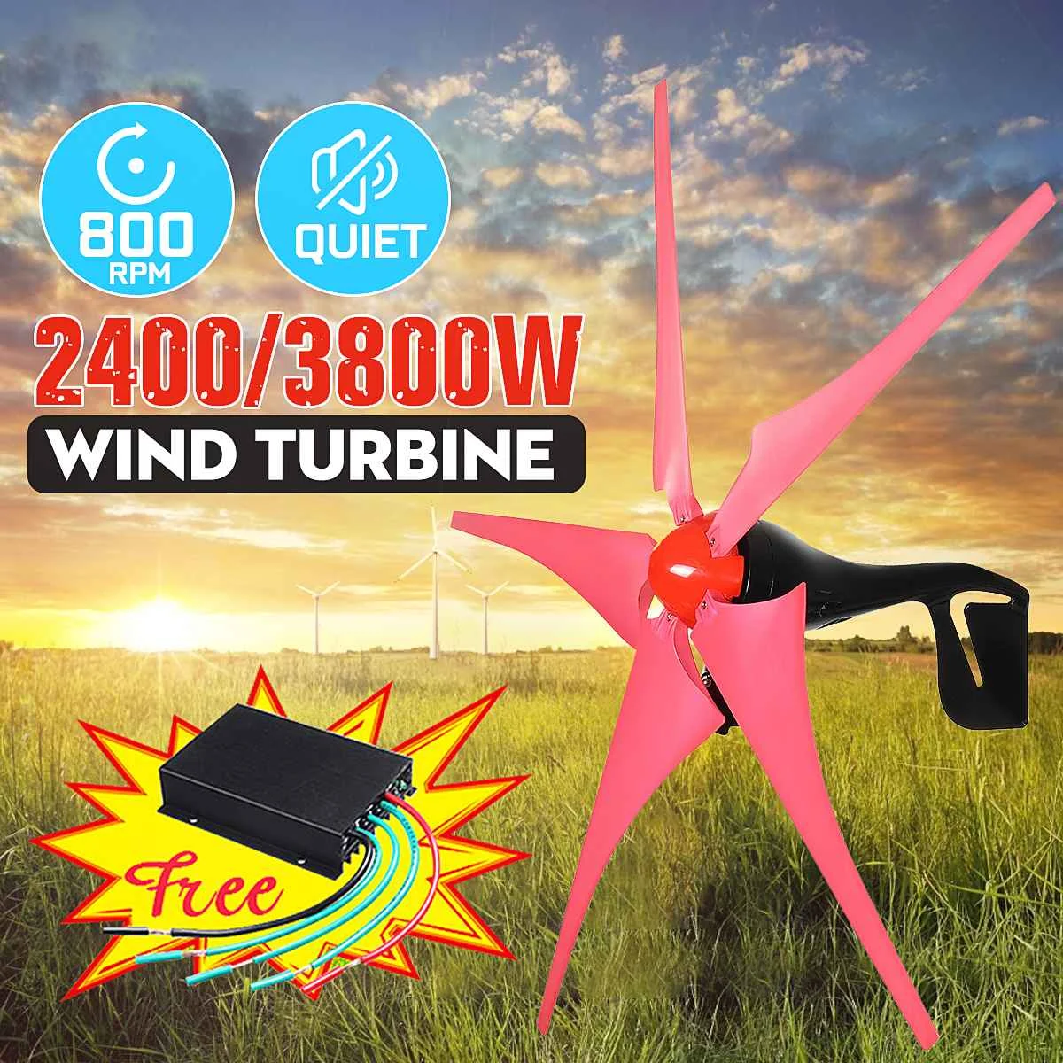 2400 W/3800 W ветряной турбинный генератор альтернативной энергии генератор энергии ветра 5 лопасти и двигатель комплект 12/24V
