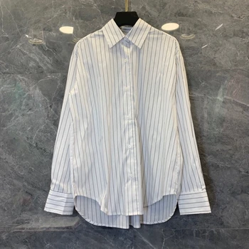 

2020 Early Autumn New Women's Lapel Striped Design Button Long Sleeve All-match Shirt 820