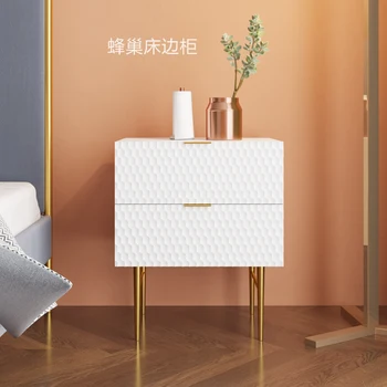 

Northern Europe light luxury nightstand modern simple fashion shell pattern bedroom titanium plated metal storage cabinet
