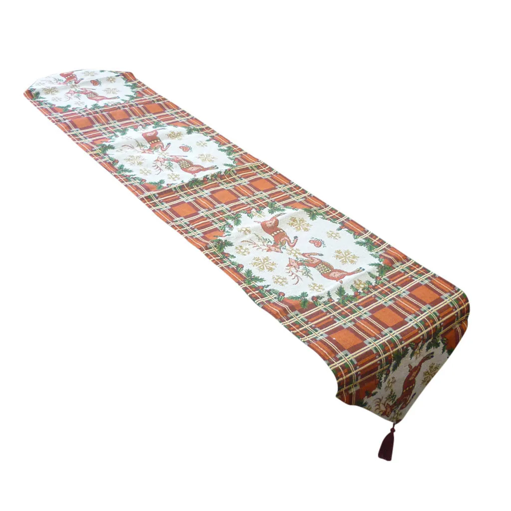 175x34cm Льняная Рождественская скатерть с изображением оленя Санта Клауса, настольная дорожка s 180*25 см, скатерть с изображением рождественской елки, скатерть для украшения на Рождество и год - Цвет: 175x34cm