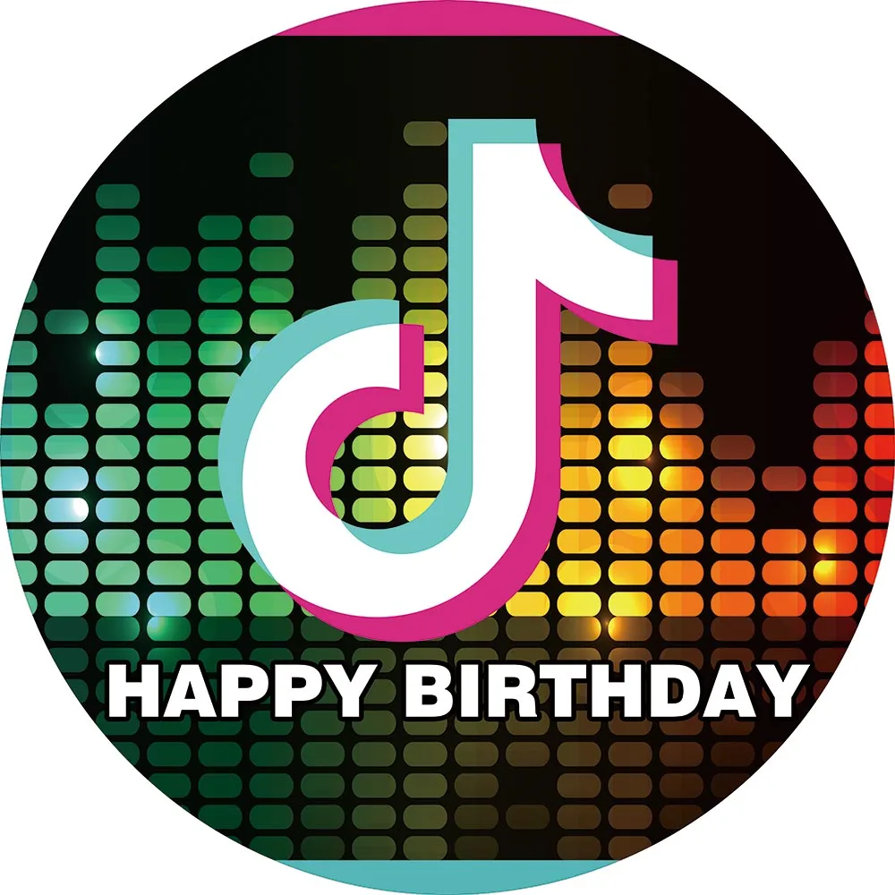 

Happy Birthday Round Backdrop Cover Musical TOK TIK Party Kid Banner Celebration Decoration Circus Customize Background