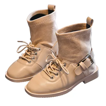 

Little Girls Fashion Boots Slip-on Toddler Girls Beige Fashion Boots Children Shoes Princess Ankle Boots Patchworked Cloth Black