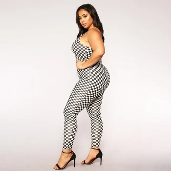

2019 New Women Jumpsuit Slim Casual Black And White Checkerboard Lattice Loose Overalls Jumpsuit Wholesale