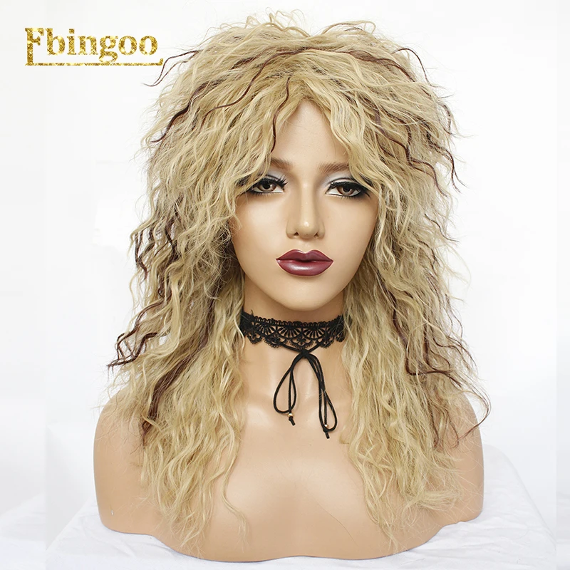 Ebingoo 70s 80s диско Hallween рокер парик длинный кудрявый Золотой Блонд коричневый синтетический парик для женщин Mullet ролевые Вечерние