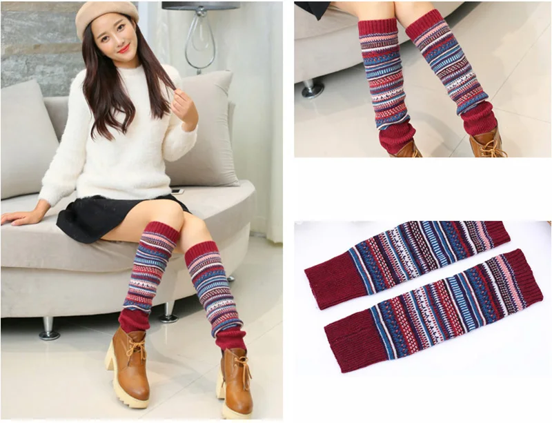 New Winter Thermal Cashmere Stockings Women Knee Socks Wool Colorful Women's Knitted Socks Thicken Girl Warm Socks WS048