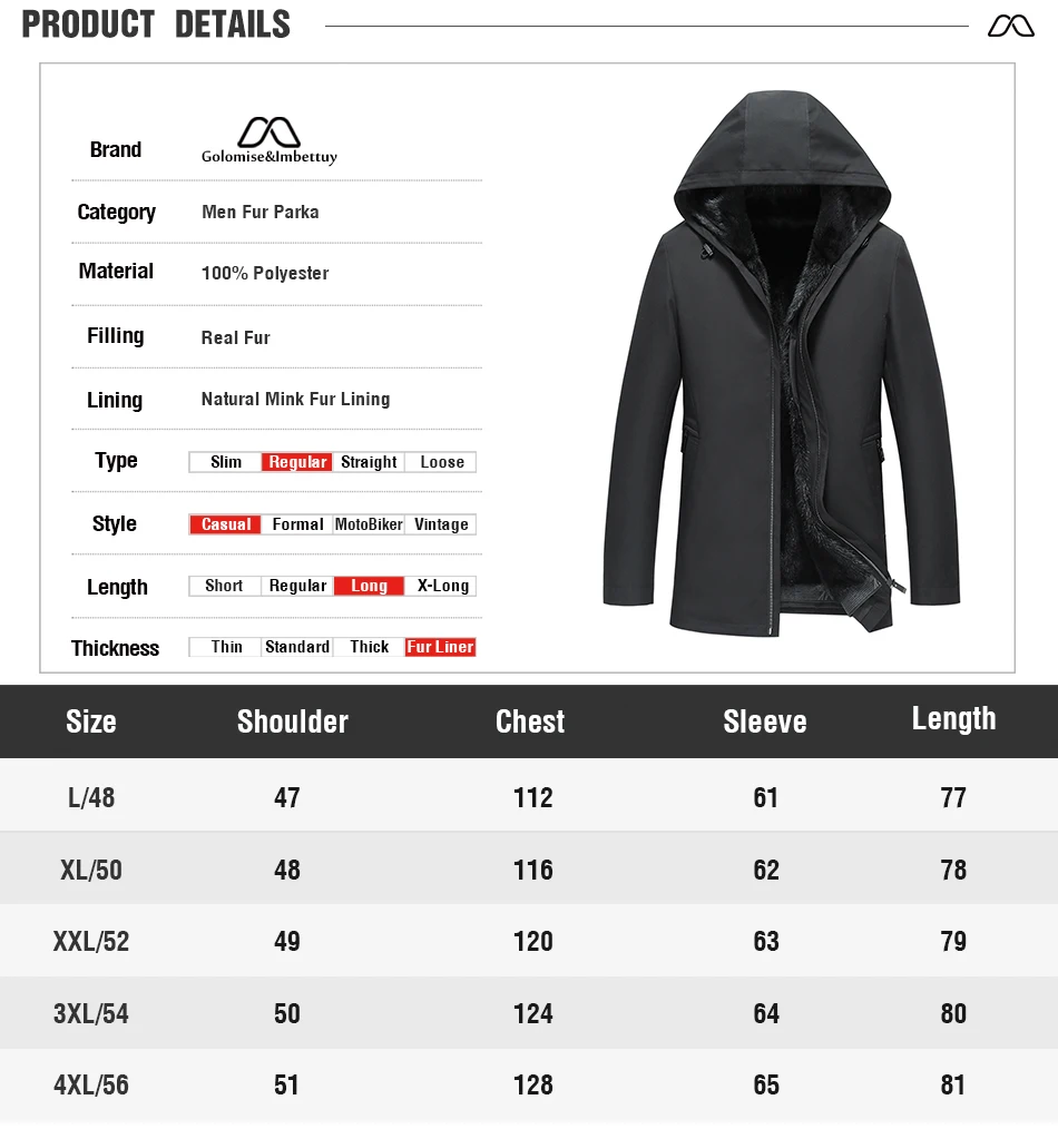 Golomise, модная мужская парка с подкладкой из натурального норкового меха/куртка с меховым воротником из норки, меховая толстовка с капюшоном