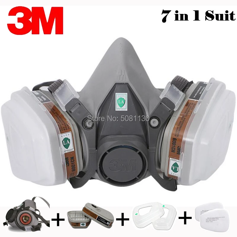 

3M 6200 Gas Mask 7 in 1 Anti-dust Paint Spraying Safety Work Half Face Respirator Industry Dust Mask With 5N11 501 6001CN Filter