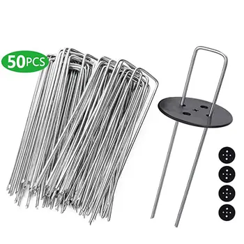 

50Pcs Garden Peg U-Shaped Ground Nail Fixing Nail For Cloth Shade Net Fences Gardening Fixing Tools With 4PCS Gasket
