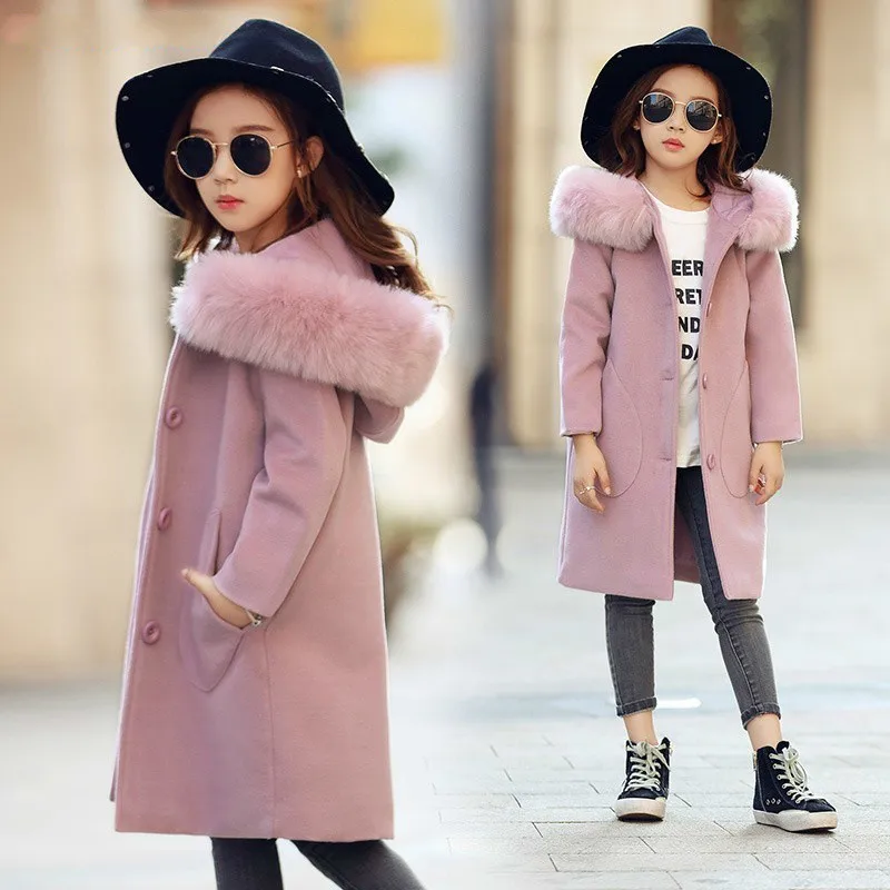 

2019 New Girls Long Sleeve Hoode Clothing Windbreaker Spring Autumn Winter Clothes Wool Coat Kids Jacket Wedding Outwear Parka