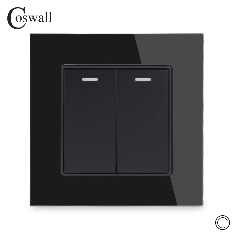 Coswall Хрустальная стеклянная панель 2 комплекта 1 способ сброса импульсный переключатель мгновенный контактный переключатель кнопочный настенный светильник 16А