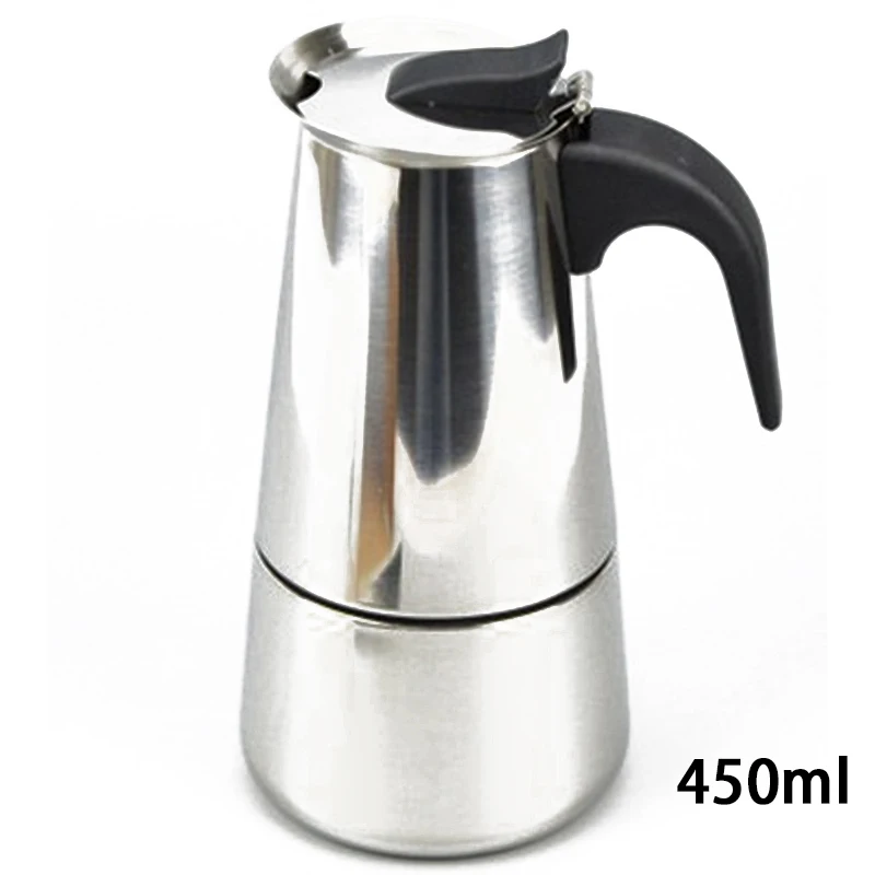 450ml Прочный латте капучино Кофе Мока Кофе чайник практичный Нержавеющая сталь Кофе гейзерная Кофеварка Кофе посуда 100/200/300/450 мл - Цвет: 450ml