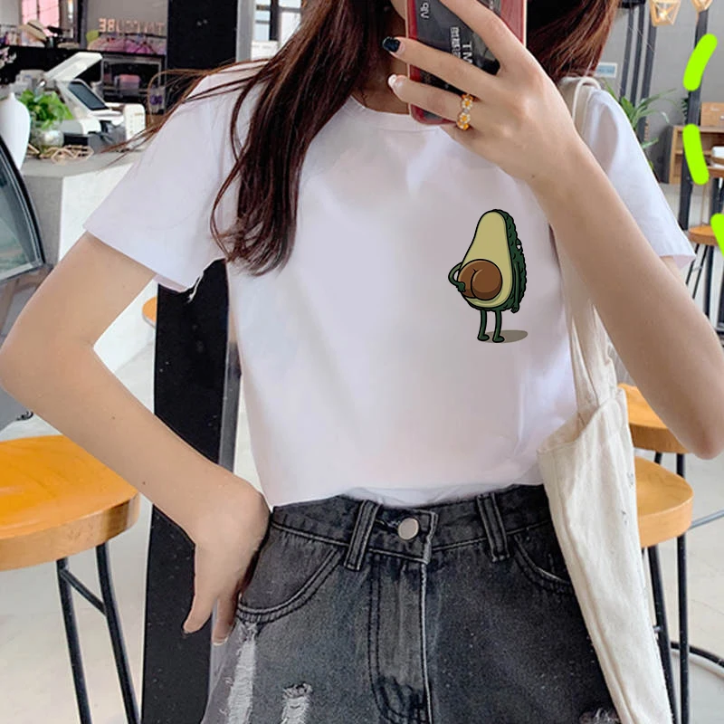 

2020 Summer Women T-shirt avocado Printed Tshirts Casual Tops Tee Harajuku 90s Vintage White tshirt Female Clothing