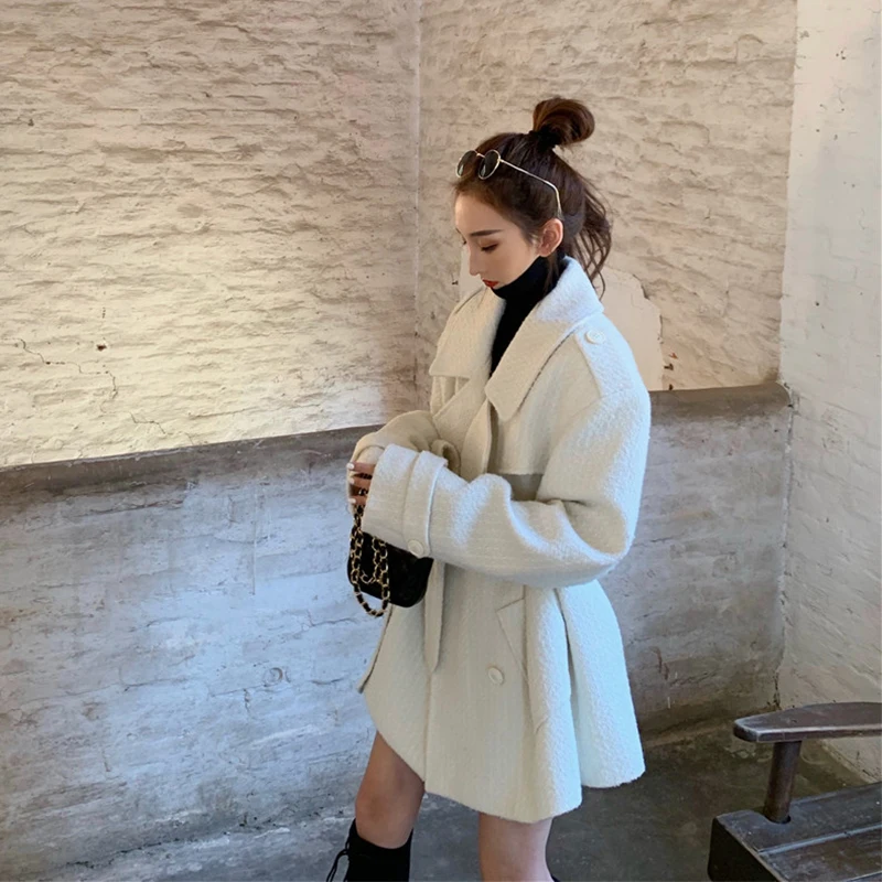 Женское шерстяное пальто на осень и зиму женская верхняя одежда средней длины в