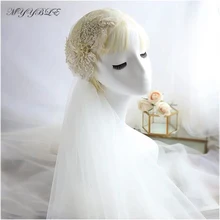 Невесты свадебные ретро цвета шампанского кружева аппликации Фата с бисером головной убор супер фея Красивая Пряжа свадебные аксессуары для волос