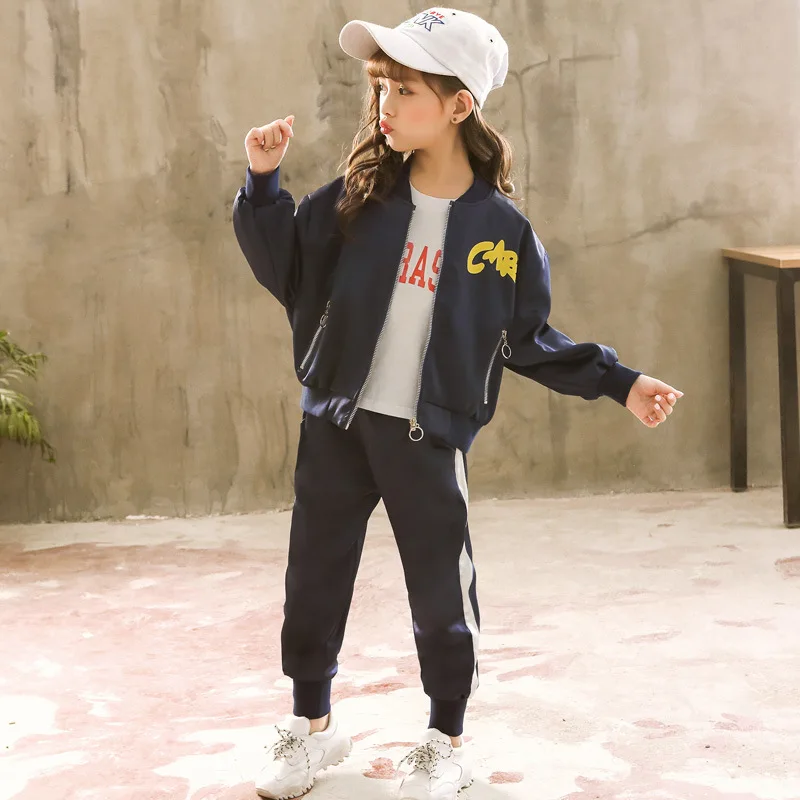 

Girls 2019 New Style Spring And Autumn Western Style Sports Set Children Korean-style Jacket Big Boy Casual Two-Piece Set Childr