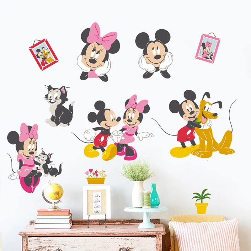 Cartoon Mickey Minnie Goofy Wall Stickers For Kids Rooms Home Decor Living Room Disney Wall Decals PVC Mural Art Diy Wallpaper