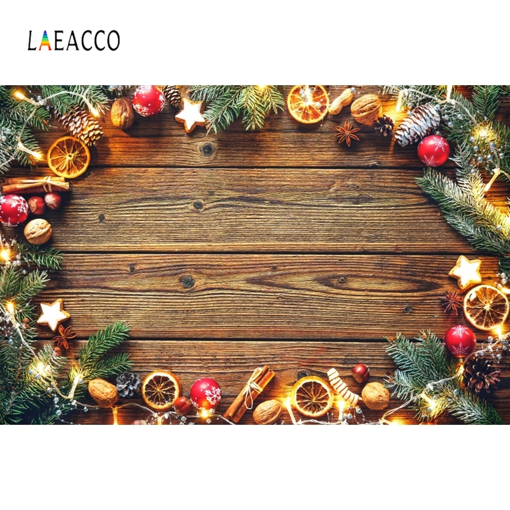 

Laeacco Wooden Board Pine Branch Stars Baby Christmas Photography Backgrounds Customized Photographic Backdrops For Photo Studio