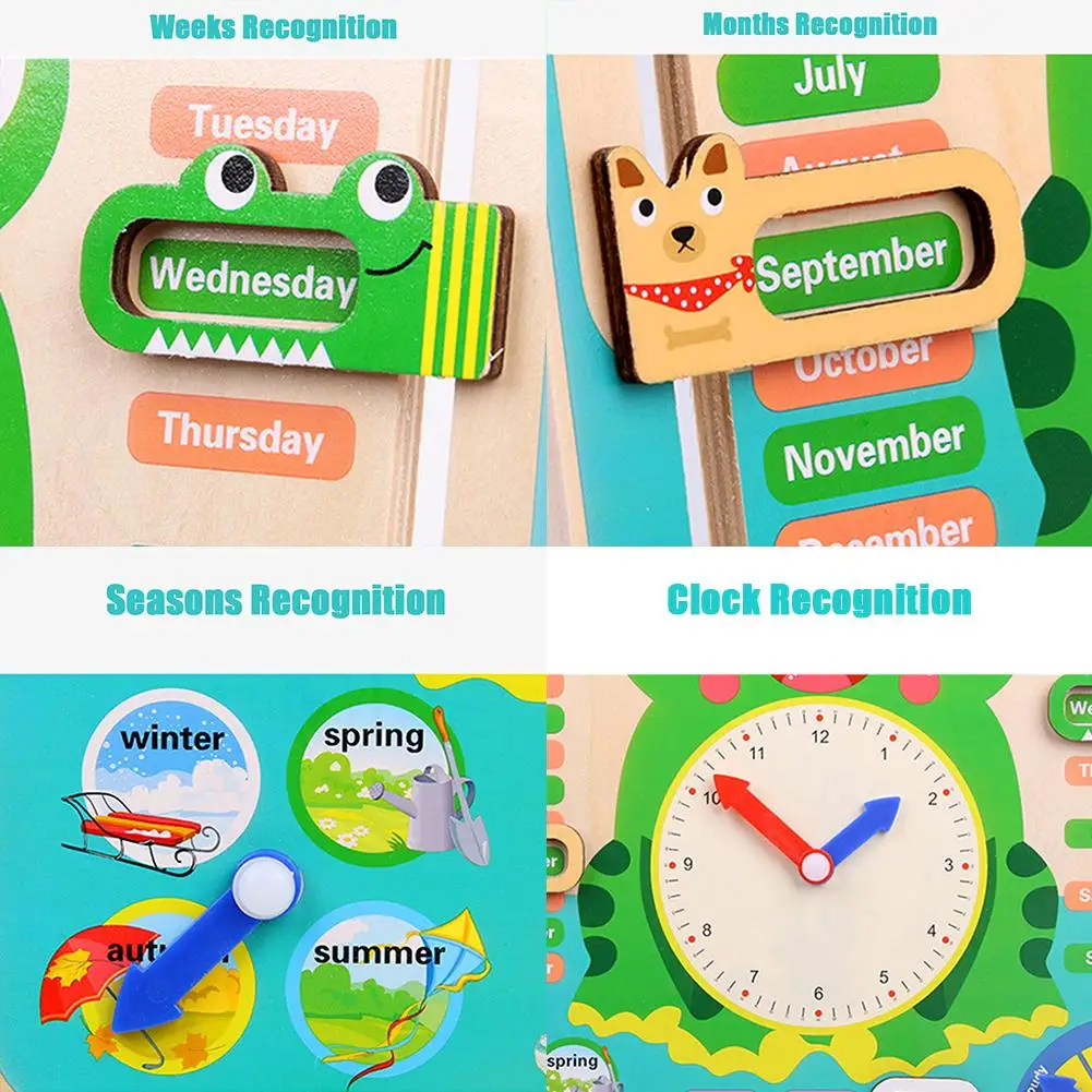 Деревянная лягушка, многофункциональные развивающие Игрушки для раннего образования, детские часы с календарем, будильник, когнитивные игрушки для детского сада