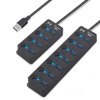 

4 / 7 Port USB 3.0 Hub Splitter USB Hub 3.0 with Individual Power Switches LED Indicator EU US Power Adapter