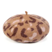 Шерстяной берет, осенняя и зимняя французская шапка, леопардовые береты для девочек, вязаная женская шапка