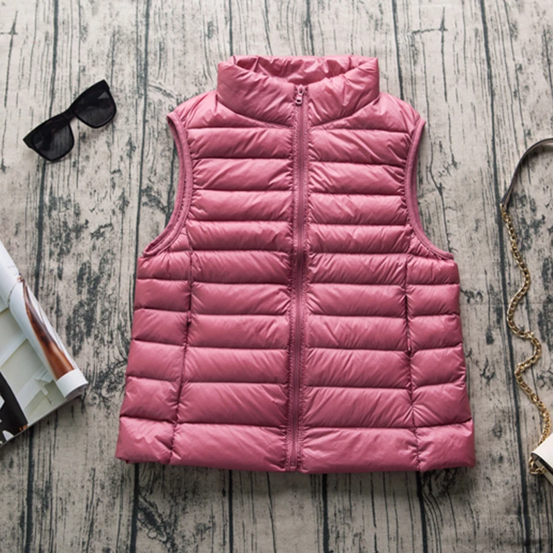 New Autumn Women Middle-aged Duck Down Vest Ultra Light Soft Warm Vests Stand Collar short Down Cotton Waistcoats cc1218