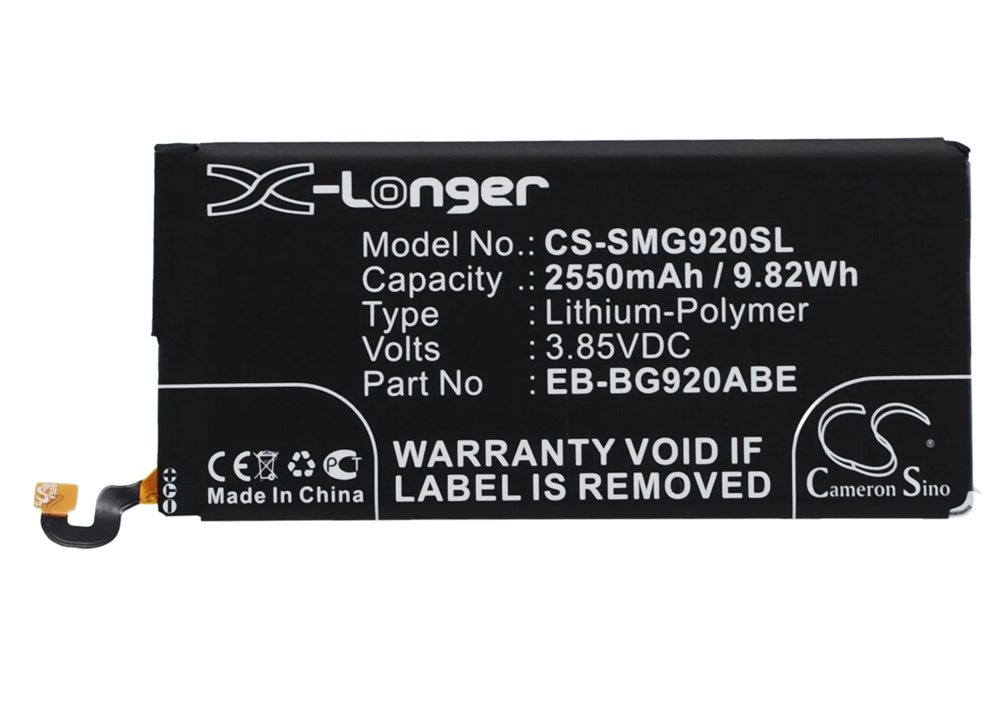 

Cameron Sino EB-BG920ABE, GH43-04413A, GH43-04413B battery for Galaxy S6, Galaxy S6 Duos, Galaxy S6 LTE-A, Galaxy