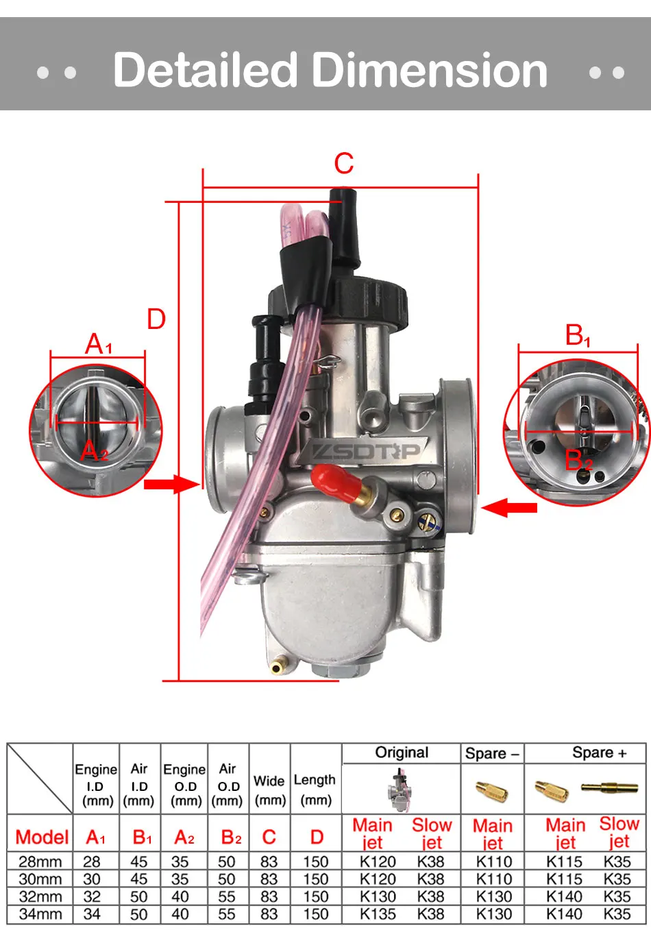 ZS Racing Keihin 28 мм 30 мм 32 мм 34 мм мотоцикл карбюратор для 125-250cc 2T 4T Moto ATV UTV велосипед ямы Байк с силовой струей