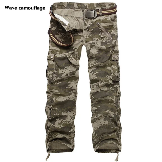 wave camouflage Мужские брюки-карго с карманами, Стрейчевые хлопковые повседневные свободные мужские военные брюки, мужские брюки, камуфляжные брюки для бега, мужские брюки - Цвет: wave camouflage
