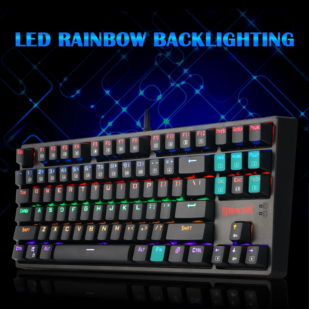 Redragon DAKSA K576 Радужная USB Механическая игровая клавиатура синий светодиодный переключатель с подсветкой 87 клавиш проводной ПК компьютерный геймер