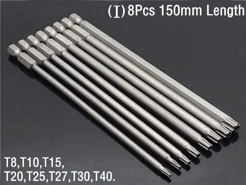 (I)8Pcs 150mm Length 50/75/100/150 мм набор безопасности для защиты от несанкционированного доступа Магнитная отвертка сверло Биты отвертки с шестигранной с плоской головкой 1/" Ручной инструмент - Цвет: (I)8Pcs 150mm Length
