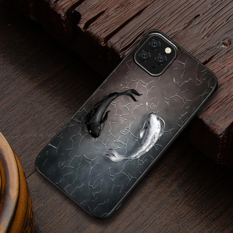 Embossed vintage East Asian Chinese Japanese style case For IPHONE 11 PRO MAX Snow Mountain Decree Crane cover - Цвет: 21