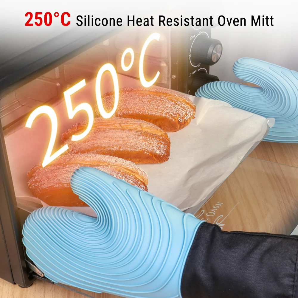 ThermoPro GL01 250℃ Silicone Heat Resistant Oven Gloves Waterproof Microwave Oven Mitts Kitchen Cooking Baking Barbecue Gloves silicone oven mitts silicone oven gloves