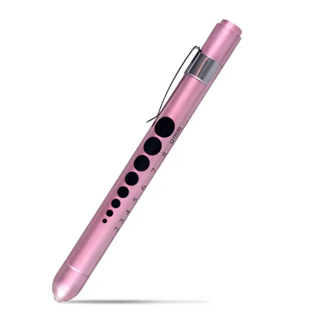 Portable LED Flashlight Reusable Medical First Aid Pen Light Torch Lamp With Pupil Gauge Measurement Doctor Nurse Diagnosis Pen Pink