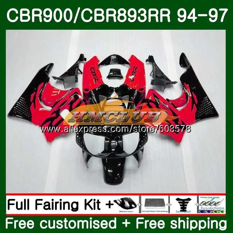 Body For HONDA CBR 893RR CBR900RR 1994 1995 1996 1997 93CL.76 CBR 893 CBR900 CBR893 RR CBR893RR 94 95 96 97 Fairing Red Black - Цвет: No. 1