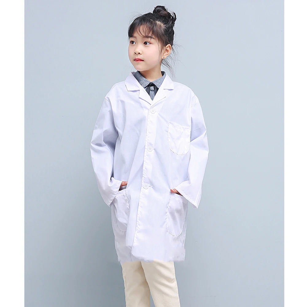 Белая лабораторная куртка для мальчиков и девочек; детская хлопковая медицинская Униформа с длинными рукавами и карманами; одежда для медсестер; дышащая летняя одежда унисекс