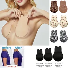 Невидимый бюстгальтер с кроличьими ушками, наклейки на грудь, дышащие био-силиконовые накладки на соски, анти-провисание, накладки на грудь для женщин