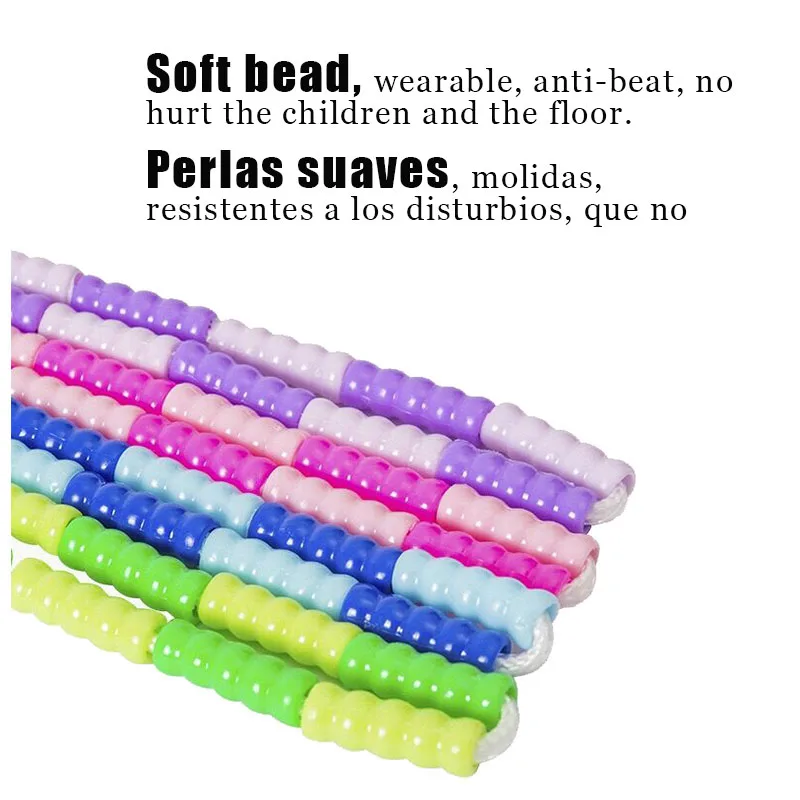 Adjustable Soft Beaded Skipping Rope for Kids, Segment Jump Rope, 2.8m Length