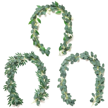 

3Pcs 2M Artificial Eucalyptus Round Leaf Garland Plants Vine Fake Foliage Flowers Home Decor Artificial Rattan String