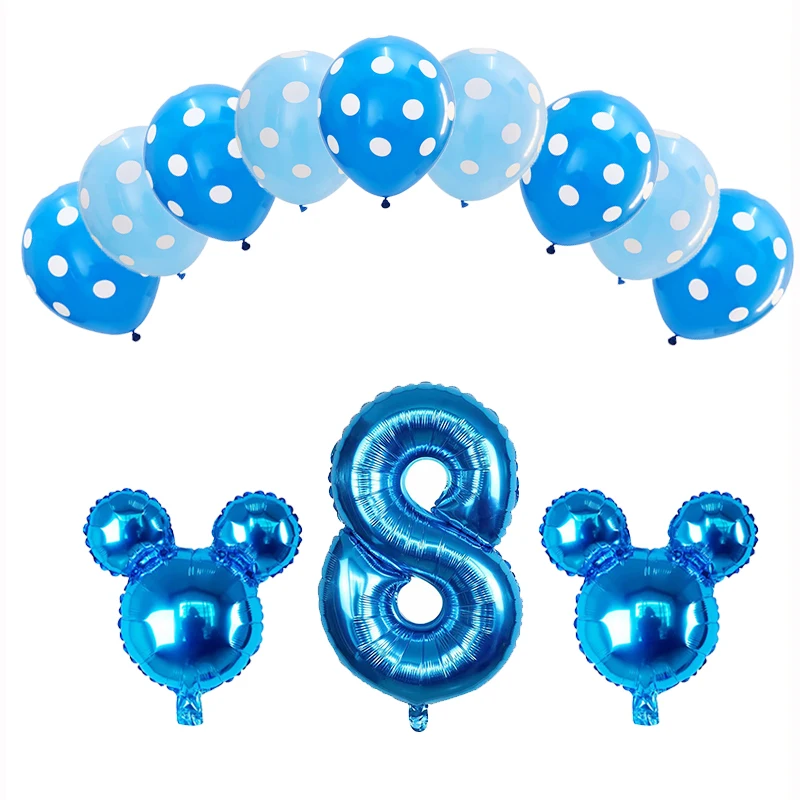 Blue 8 12 шт. фольгированные шары в виде Головы Микки, 30 дюймов, с рисунком животных из мультфильма, латексные гелиевые шары на день рождения, Минни Маус, вечерние украшения - Цвет: Blue 8