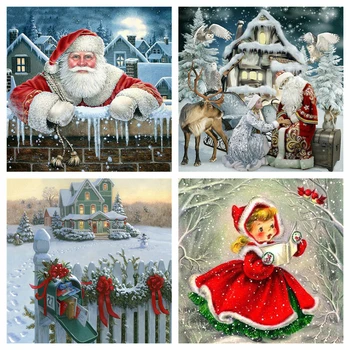 

HUACAN DIY Diamond Painting Full Square Santa Claus 5d Diamond Embroidery Christmas Mosaic House Needlework Home Decor