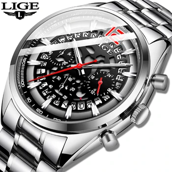 

LIGE New Sport Watch Men Aircraft Pointer Calendar Male Clock Full Steel Waterproof Pilot Series Quartz Watch Relogio Masculino