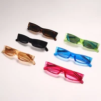 SO EI Fashion Small Rectangle Sunglasses Women Candy Color Eyewear Shades UV400 Men Trending Mirror Blue