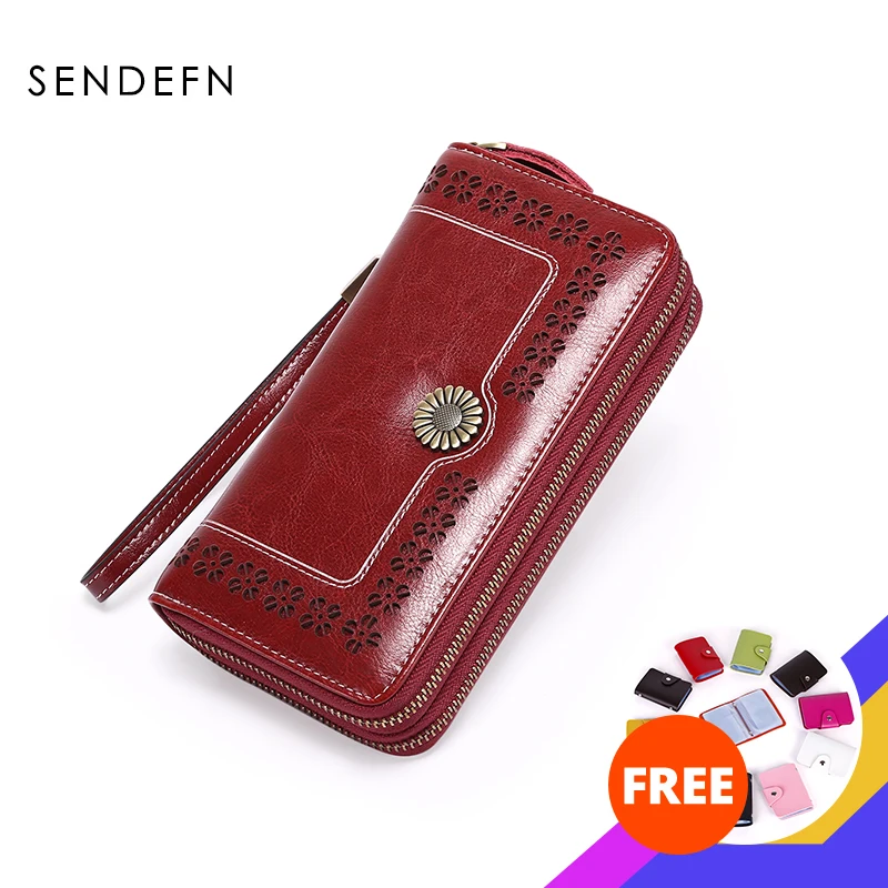Женский кожаный клатч с RFID-защитой SENDEFN длинный женский кошелек на молнии