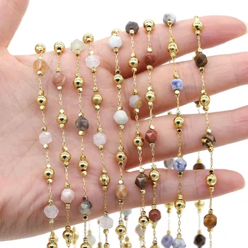 

1 Meter Handmade Gold Wire Wrapped Rosary Chain stone Beads Chains for Jewelry Making DIY Necklace Bracelet Anklet Accessories
