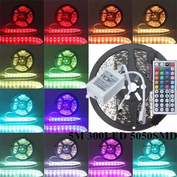 Новейшая модель; SMD RGB Светодиодные ленты света 5050 не обладает водонепроницаемостью: 5 м 120 градусов 300 светодиодный осветительные полосы DC 12V