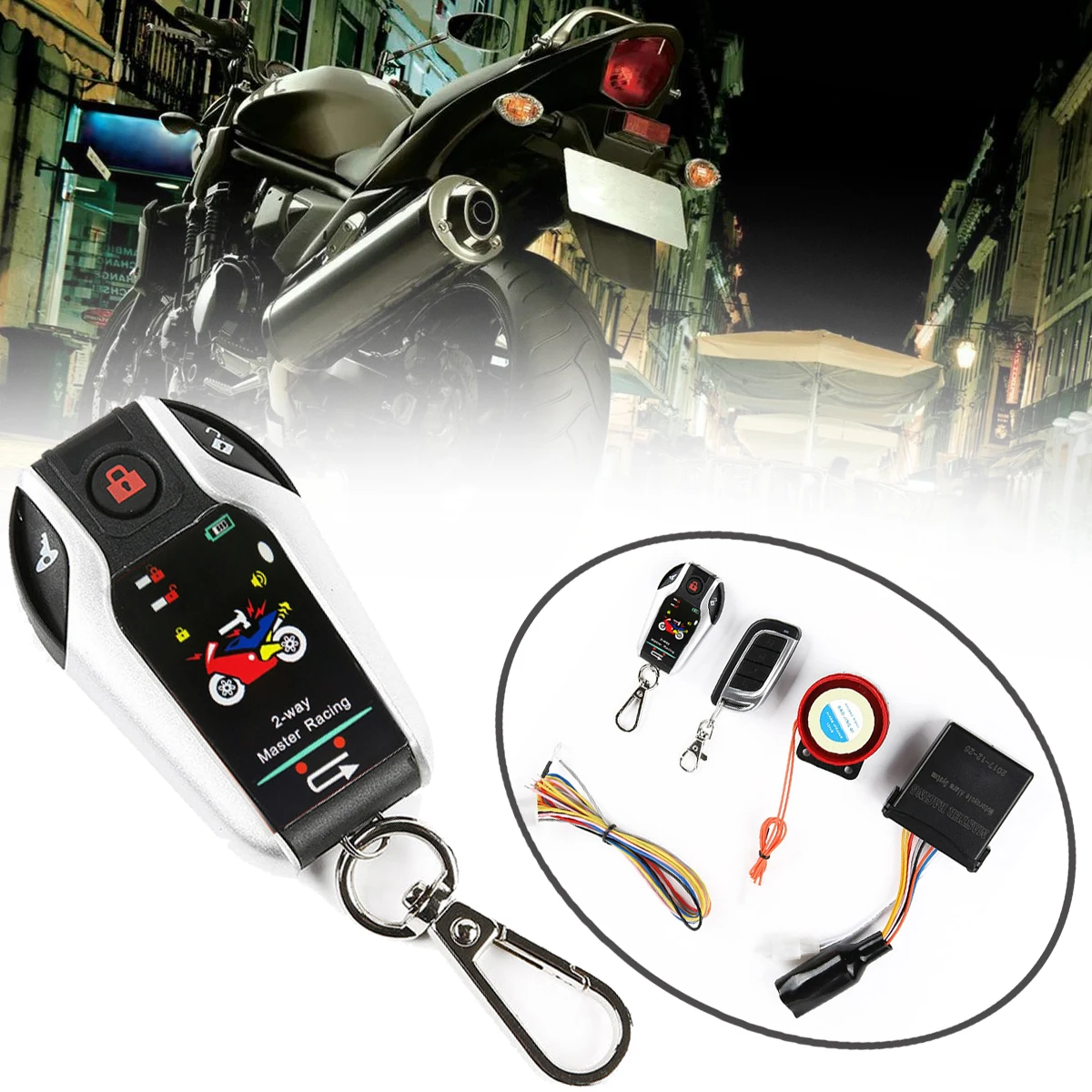 

1SET Two Way Moto Alarm Anti-theft System + Engine Start Flameout Burglary Vibration 5M Automatic Sensor For Theft Protection