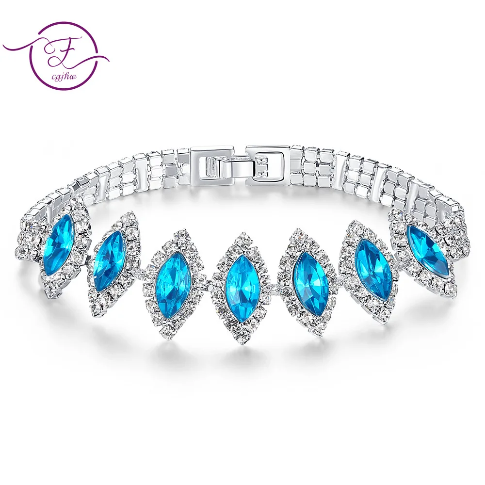 

Trendy Bride Jewelry Charm Blue Cubic Zirconia Bracelet for Women Luxury Fashion Silver Bangles Wedding Party Gift