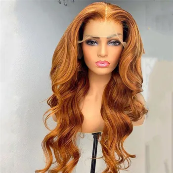 

Ginger Orange Human Hair Wig Bleached Knots With Baby Hair Body Wave 13x4 Lace Part Wig For Women Headband Wig