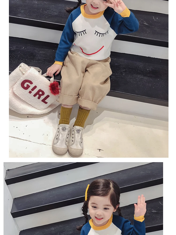 Toddler Girls sweaters winter clothes smile o-neck Pullovers 2to 8 yrs kids clothes knitted sweater tops children clothing wear